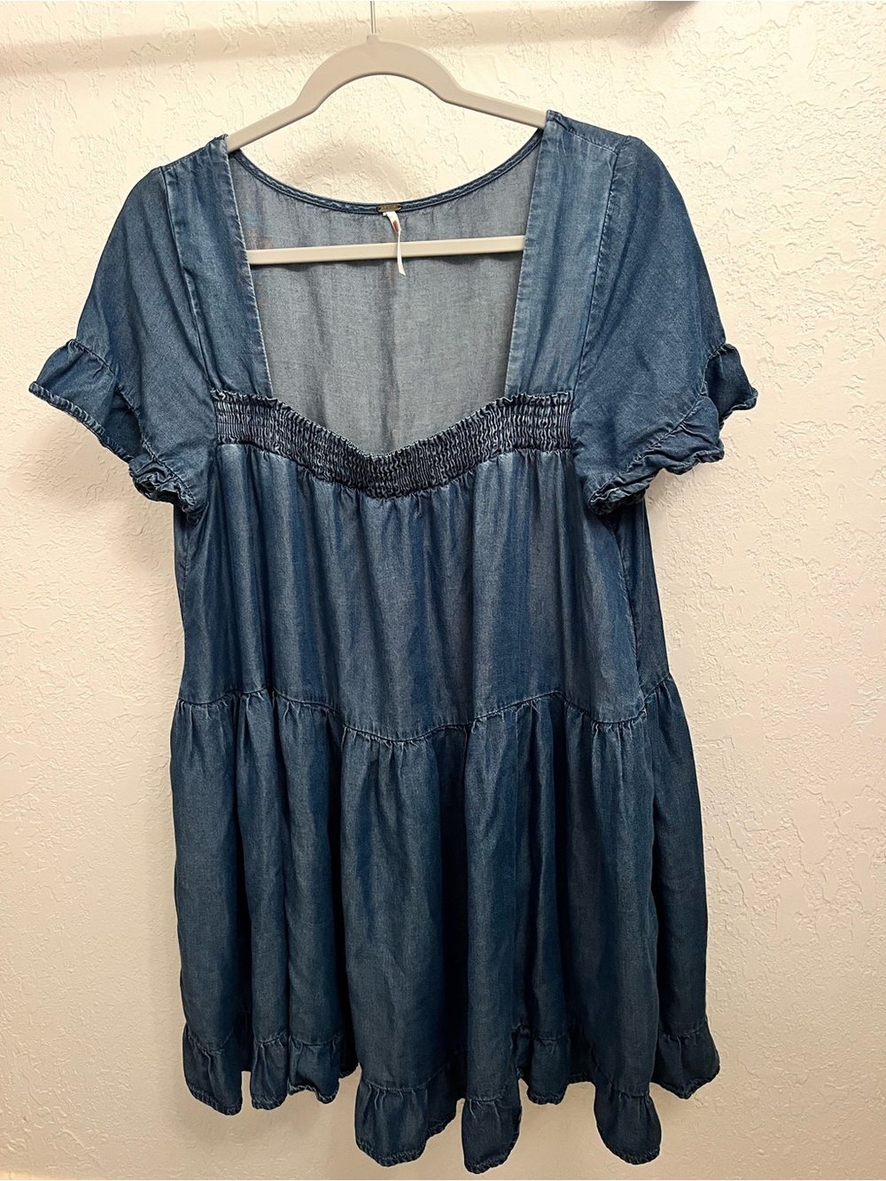 Free People Sadie Denim Blue Smocked Babydoll Tunic